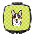 Checkerboard Lime Green Corgi Compact Mirror Decorative Travel Makeup Mirror for Women Girls Gifts Pocket Makeup Mirror Folding Handheld