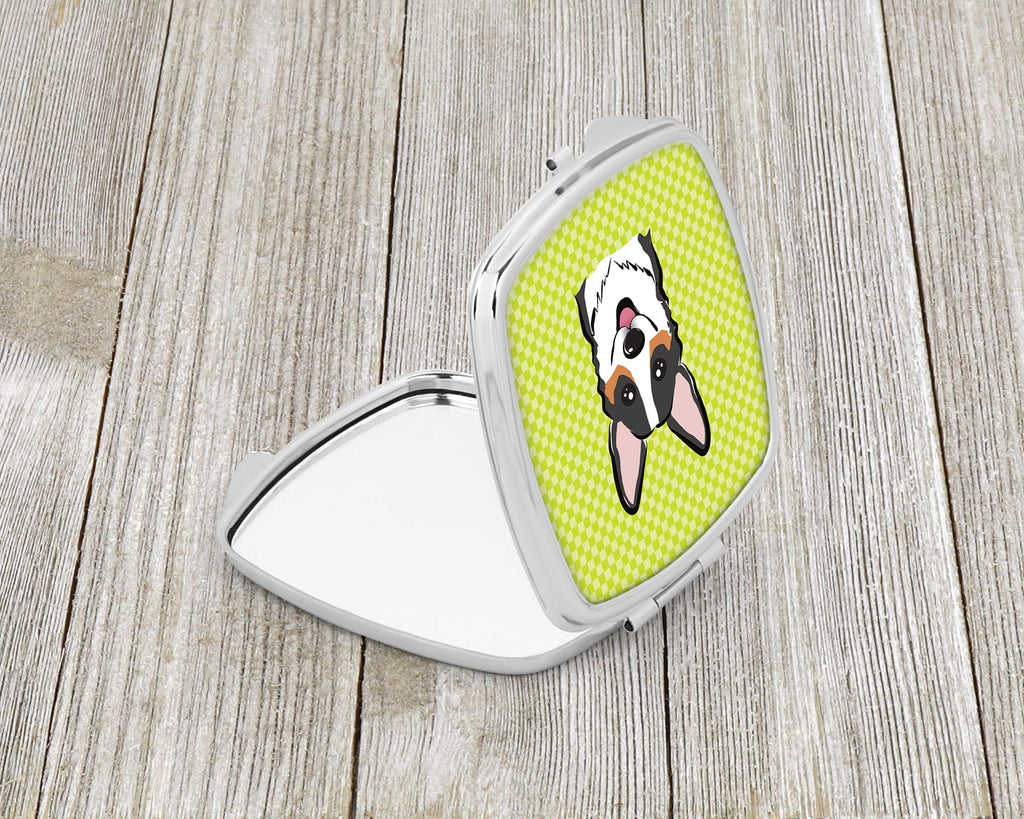 Checkerboard Lime Green Corgi Compact Mirror Decorative Travel Makeup Mirror for Women Girls Gifts Pocket Makeup Mirror Folding Handheld