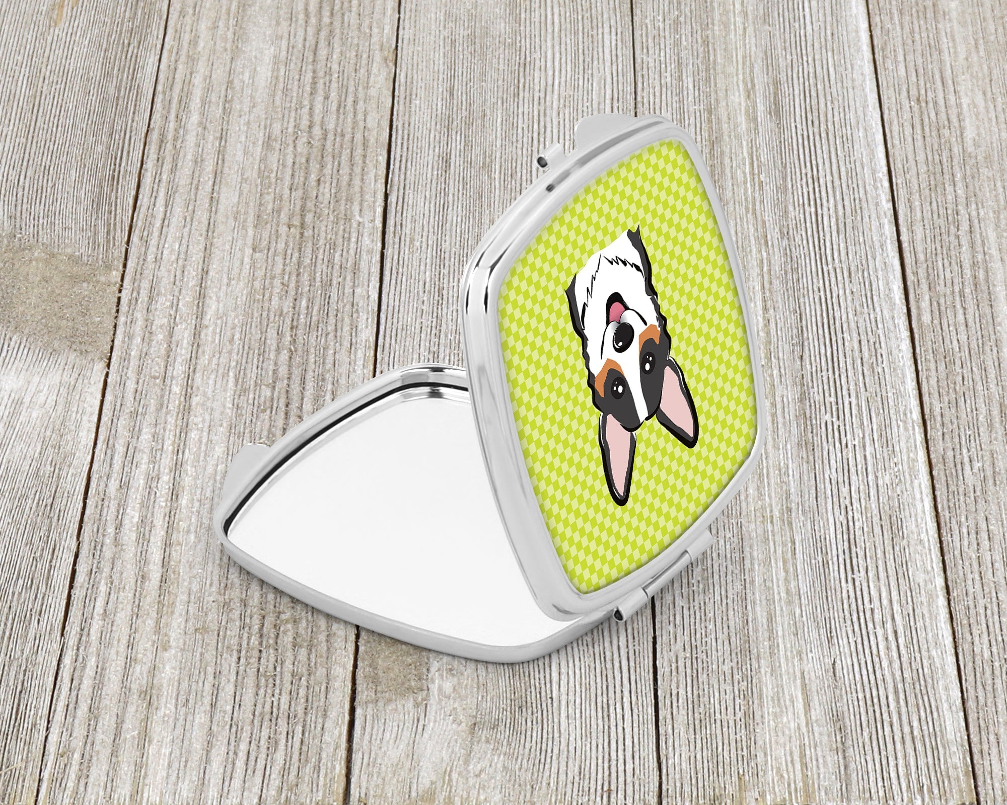 Checkerboard Lime Green Corgi Compact Mirror Decorative Travel Makeup Mirror for Women Girls Gifts Pocket Makeup Mirror Folding Handheld