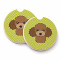 Checkerboard Lime Green Chocolate Brown Poodle Set of 2 Cup Holder Car Coasters Absorbent Round Sandstone Coasters Gifts for Men or Women, 2.5, Multicolor