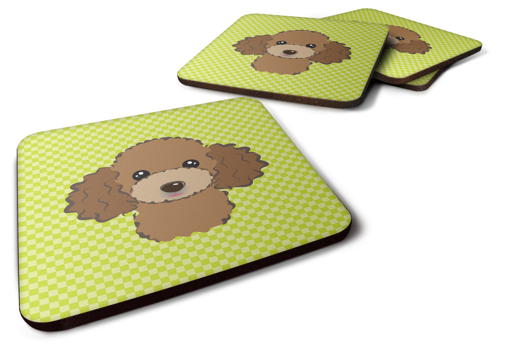 Checkerboard Lime Green Chocolate Brown Poodle Foam Coasters Set of 4 Cup Coasters for Indoor Outdoor, Tabletop Protection, Anti Slip, Mouse pad Material
