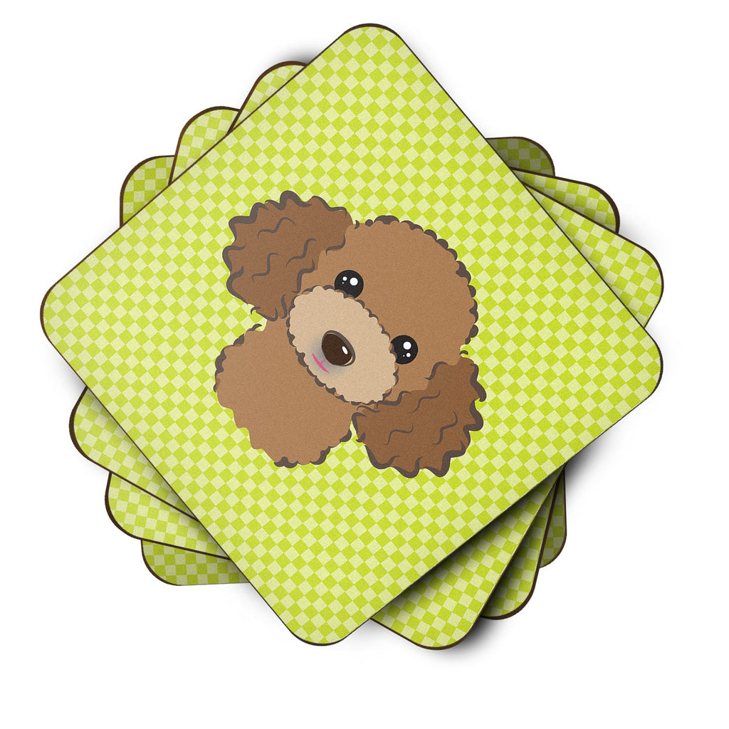 Checkerboard Lime Green Chocolate Brown Poodle Foam Coasters Set of 4 Cup Coasters for Indoor Outdoor, Tabletop Protection, Anti Slip, Mouse pad Material