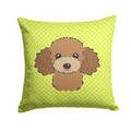 Checkerboard Lime Green Chocolate Brown Poodle Decorative Throw Pillow 14x14 Indoor Outdoor Accent Cushion, Fabric Cover with Insert for Sofa, Bed, Porch & Living Room
