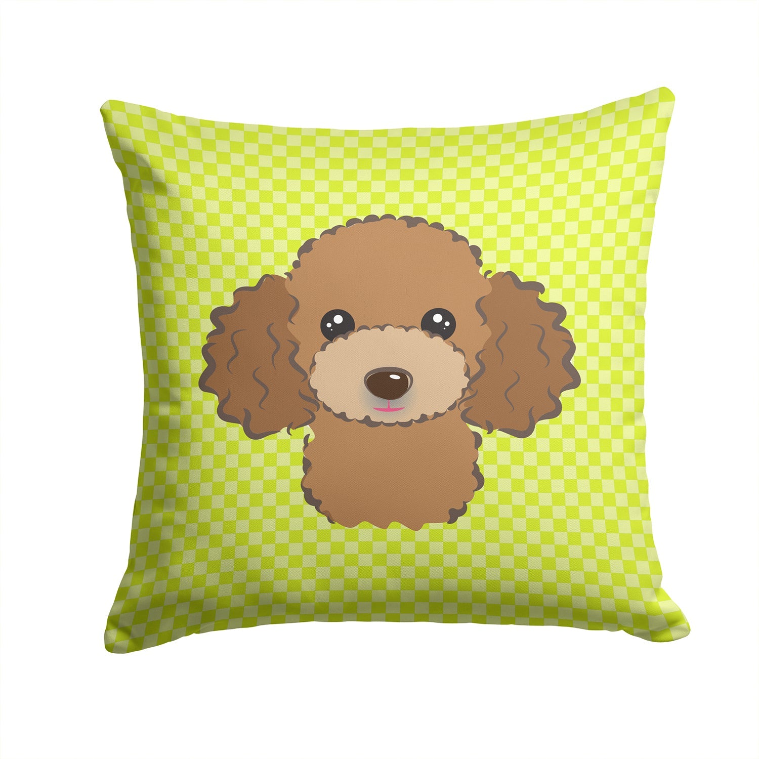Checkerboard Lime Green Chocolate Brown Poodle Decorative Throw Pillow 14x14 Indoor Outdoor Accent Cushion, Fabric Cover with Insert for Sofa, Bed, Porch & Living Room