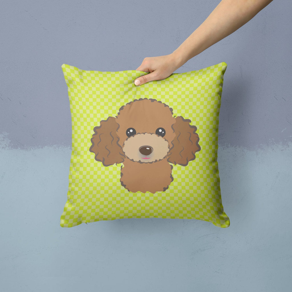Checkerboard Lime Green Chocolate Brown Poodle Decorative Throw Pillow 14x14 Indoor Outdoor Accent Cushion, Fabric Cover with Insert for Sofa, Bed, Porch & Living Room