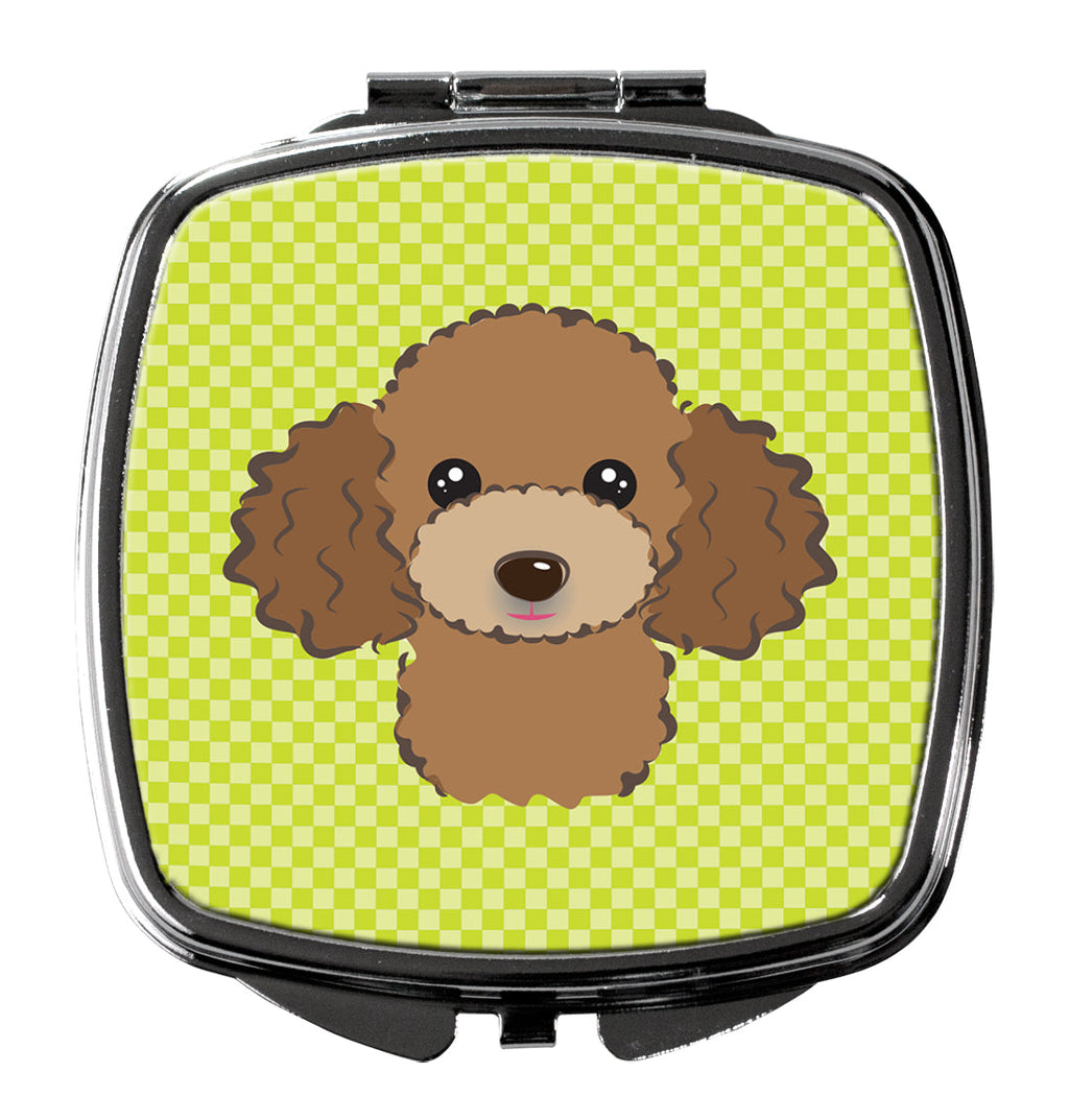 Checkerboard Lime Green Chocolate Brown Poodle Compact Mirror Decorative Travel Makeup Mirror for Women Girls Gifts Pocket Makeup Mirror Folding Handheld