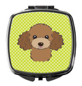 Checkerboard Lime Green Chocolate Brown Poodle Compact Mirror Decorative Travel Makeup Mirror for Women Girls Gifts Pocket Makeup Mirror Folding Handheld