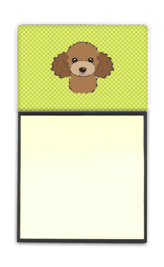 Checkerboard Lime Green Chocolate Brown Poodle Watercolor Sticky Note Holder Refillable Dispenser Desk Accessory 3x3 Pad Gift