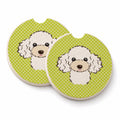 Checkerboard Lime Green White Poodle Set of 2 Cup Holder Car Coasters Absorbent Round Sandstone Coasters Gifts for Men or Women, 2.5, Multicolor