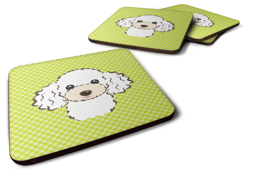 Checkerboard Lime Green White Poodle Foam Coasters Set of 4 Cup Coasters for Indoor Outdoor, Tabletop Protection, Anti Slip, Mouse pad Material