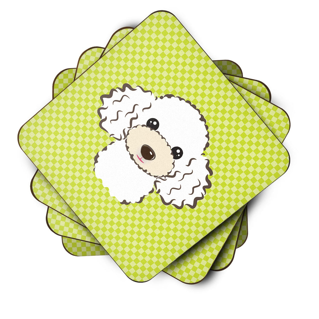 Checkerboard Lime Green White Poodle Foam Coasters Set of 4 Cup Coasters for Indoor Outdoor, Tabletop Protection, Anti Slip, Mouse pad Material