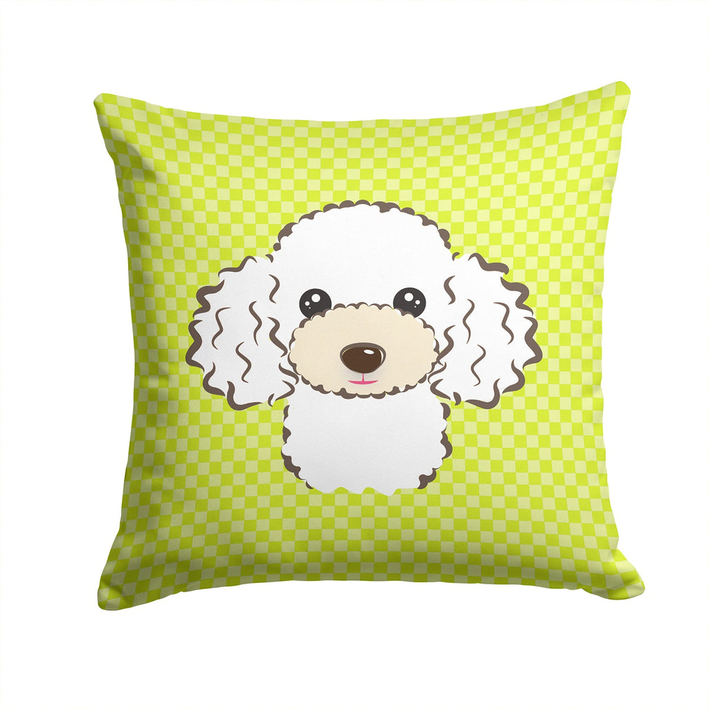 Checkerboard Lime Green White Poodle Decorative Throw Pillow 14x14 Indoor Outdoor Accent Cushion, Fabric Cover with Insert for Sofa, Bed, Porch & Living Room