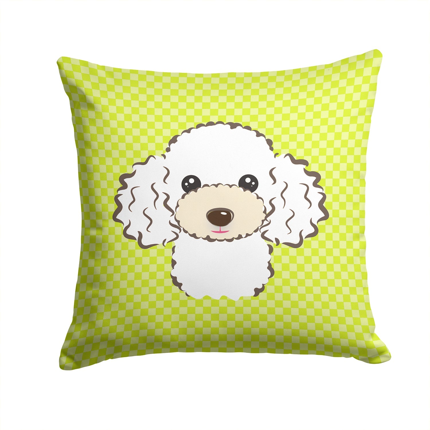 Checkerboard Lime Green White Poodle Decorative Throw Pillow 14x14 Indoor Outdoor Accent Cushion, Fabric Cover with Insert for Sofa, Bed, Porch & Living Room