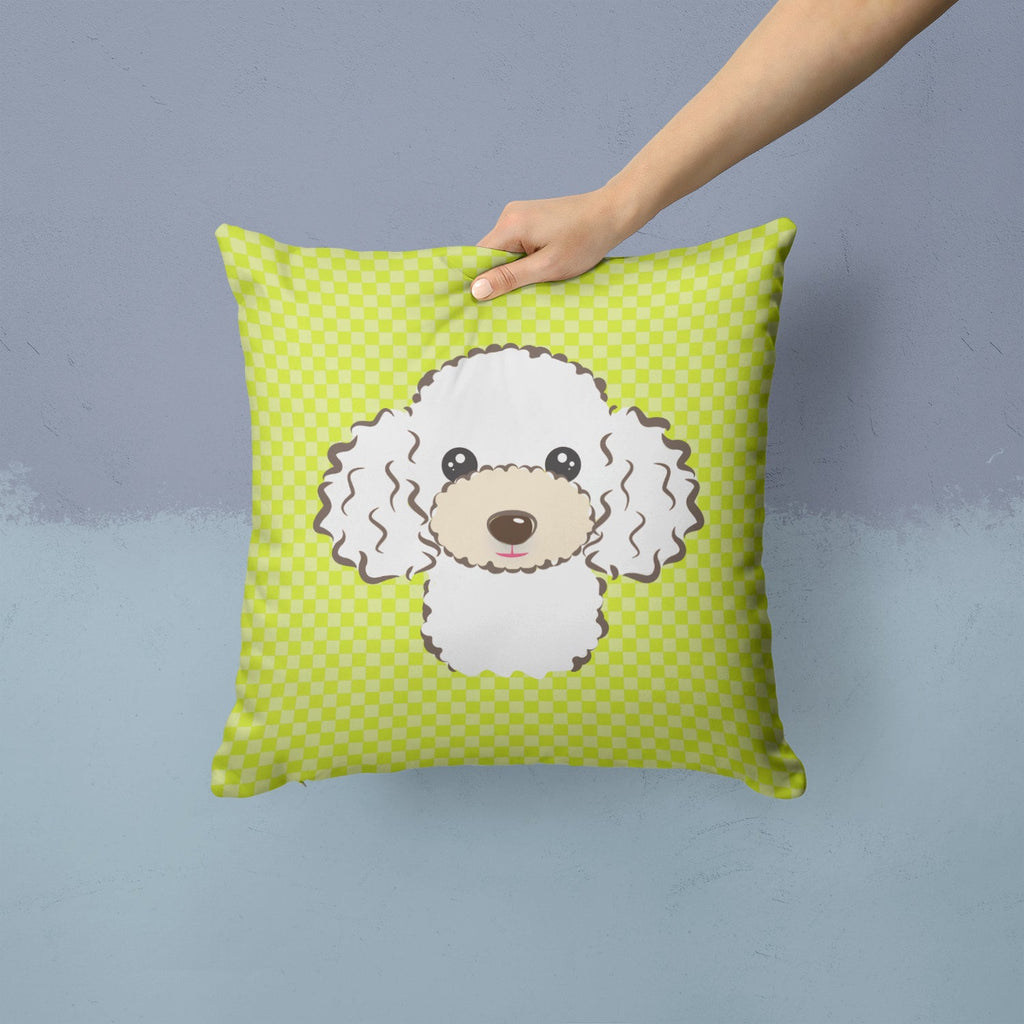Checkerboard Lime Green White Poodle Decorative Throw Pillow 14x14 Indoor Outdoor Accent Cushion, Fabric Cover with Insert for Sofa, Bed, Porch & Living Room