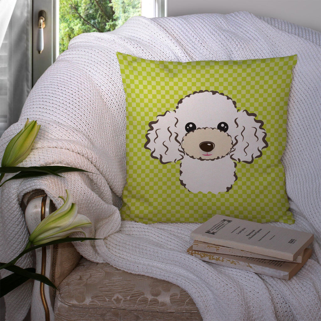 Checkerboard Lime Green White Poodle Decorative Throw Pillow 14x14 Indoor Outdoor Accent Cushion, Fabric Cover with Insert for Sofa, Bed, Porch & Living Room