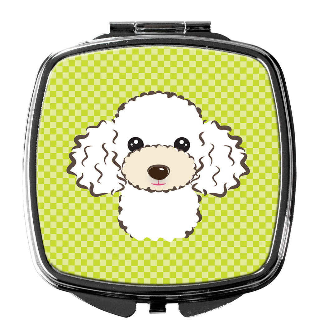 Checkerboard Lime Green White Poodle Compact Mirror Decorative Travel Makeup Mirror for Women Girls Gifts Pocket Makeup Mirror Folding Handheld