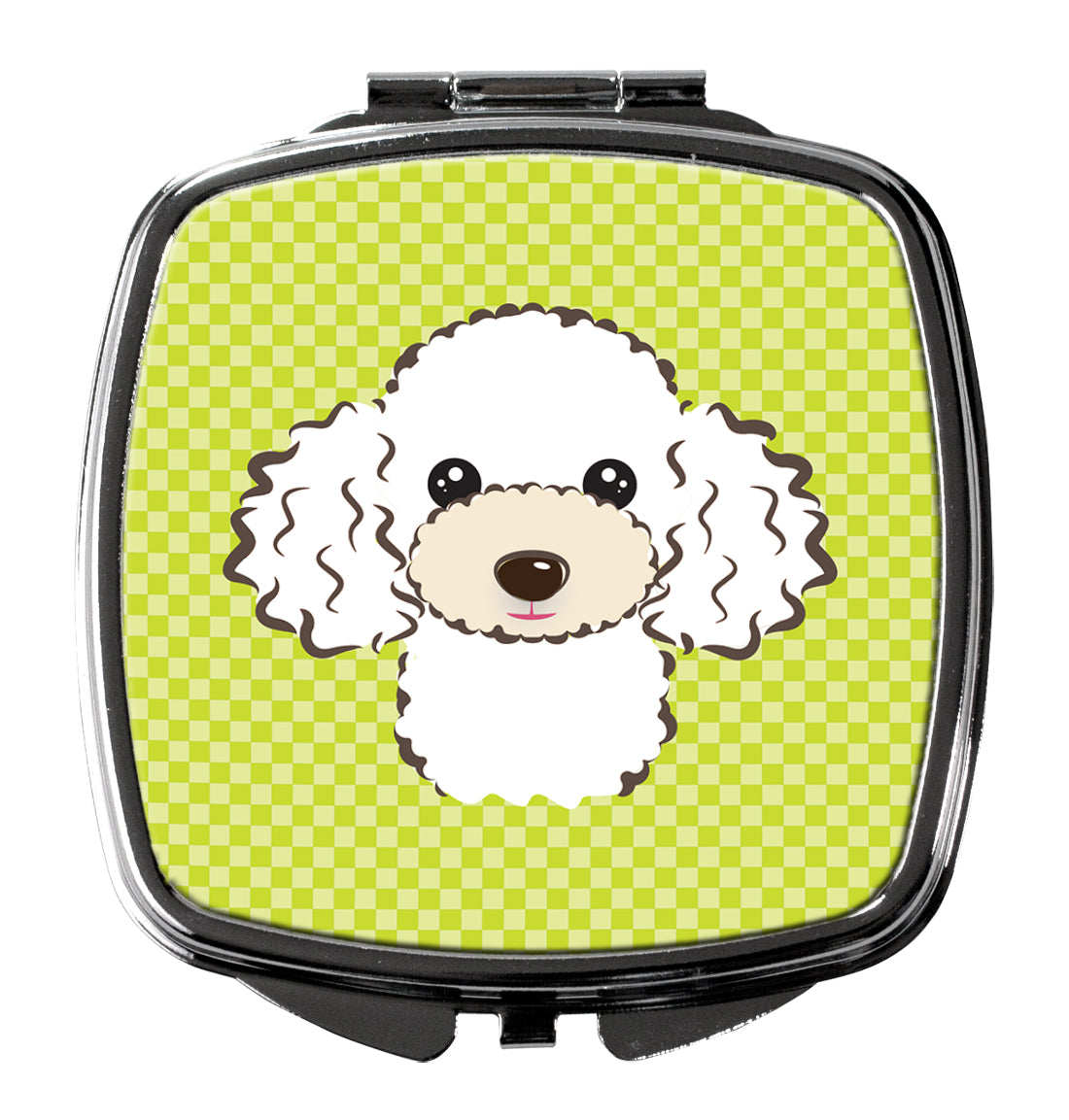 Checkerboard Lime Green White Poodle Compact Mirror Decorative Travel Makeup Mirror for Women Girls Gifts Pocket Makeup Mirror Folding Handheld
