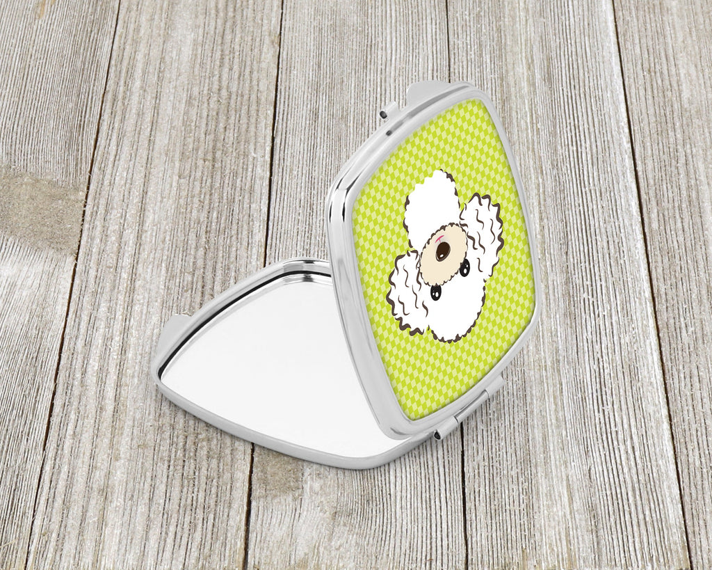 Checkerboard Lime Green White Poodle Compact Mirror Decorative Travel Makeup Mirror for Women Girls Gifts Pocket Makeup Mirror Folding Handheld