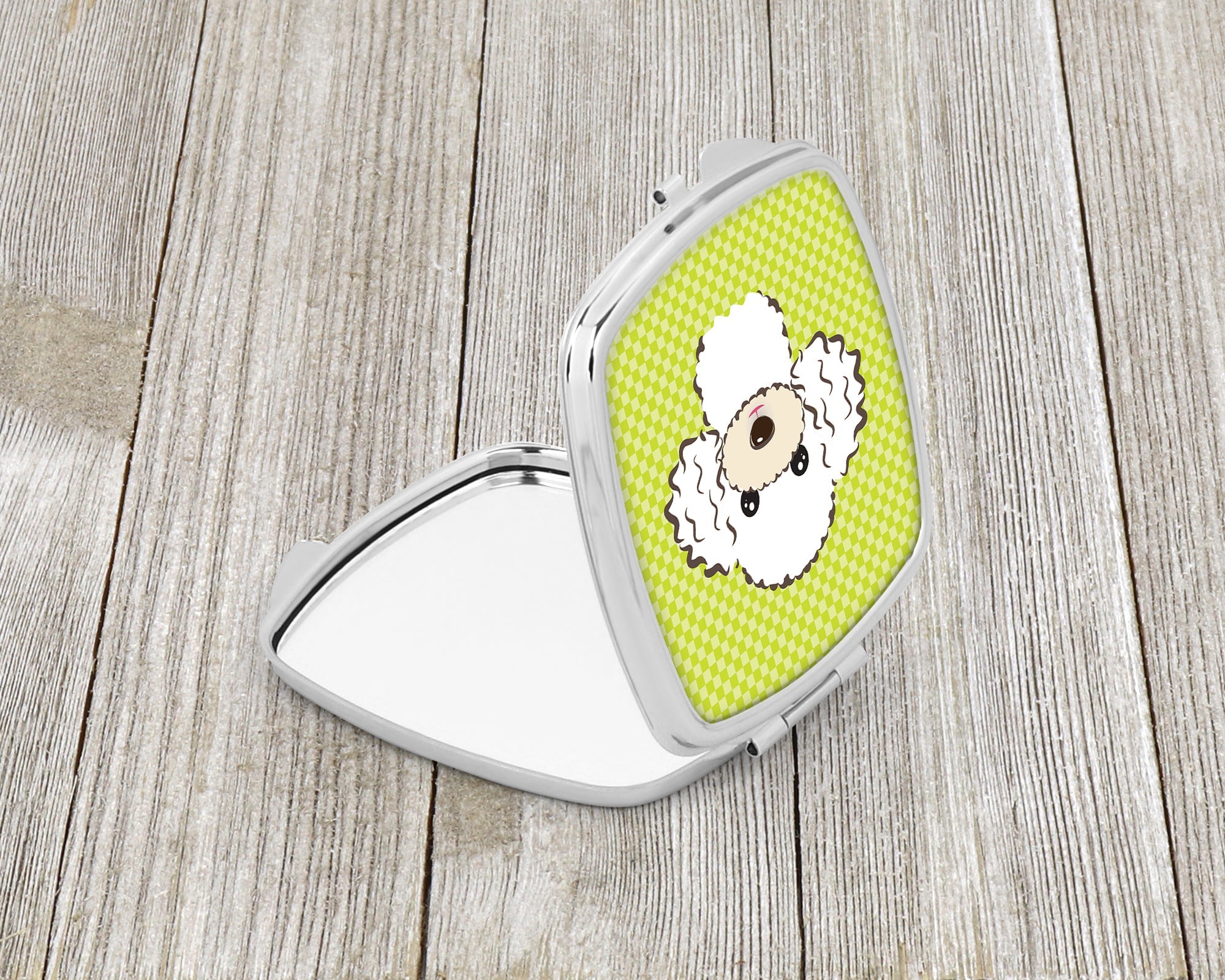 Checkerboard Lime Green White Poodle Compact Mirror Decorative Travel Makeup Mirror for Women Girls Gifts Pocket Makeup Mirror Folding Handheld