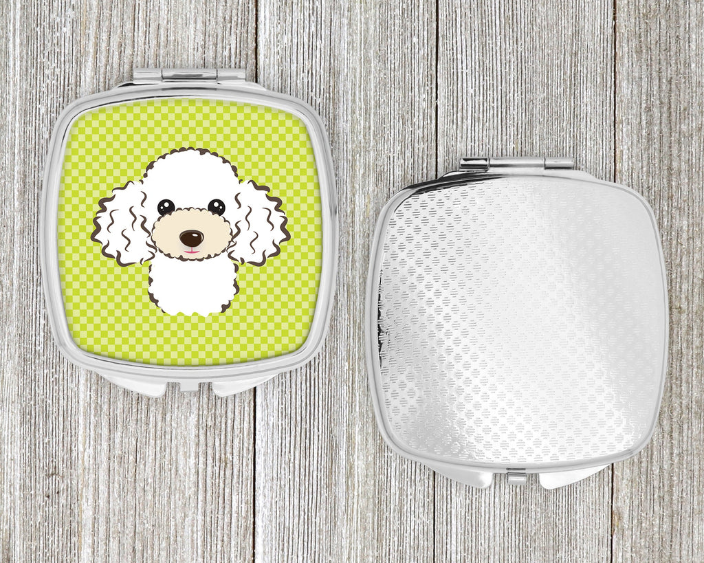 Checkerboard Lime Green White Poodle Compact Mirror Decorative Travel Makeup Mirror for Women Girls Gifts Pocket Makeup Mirror Folding Handheld