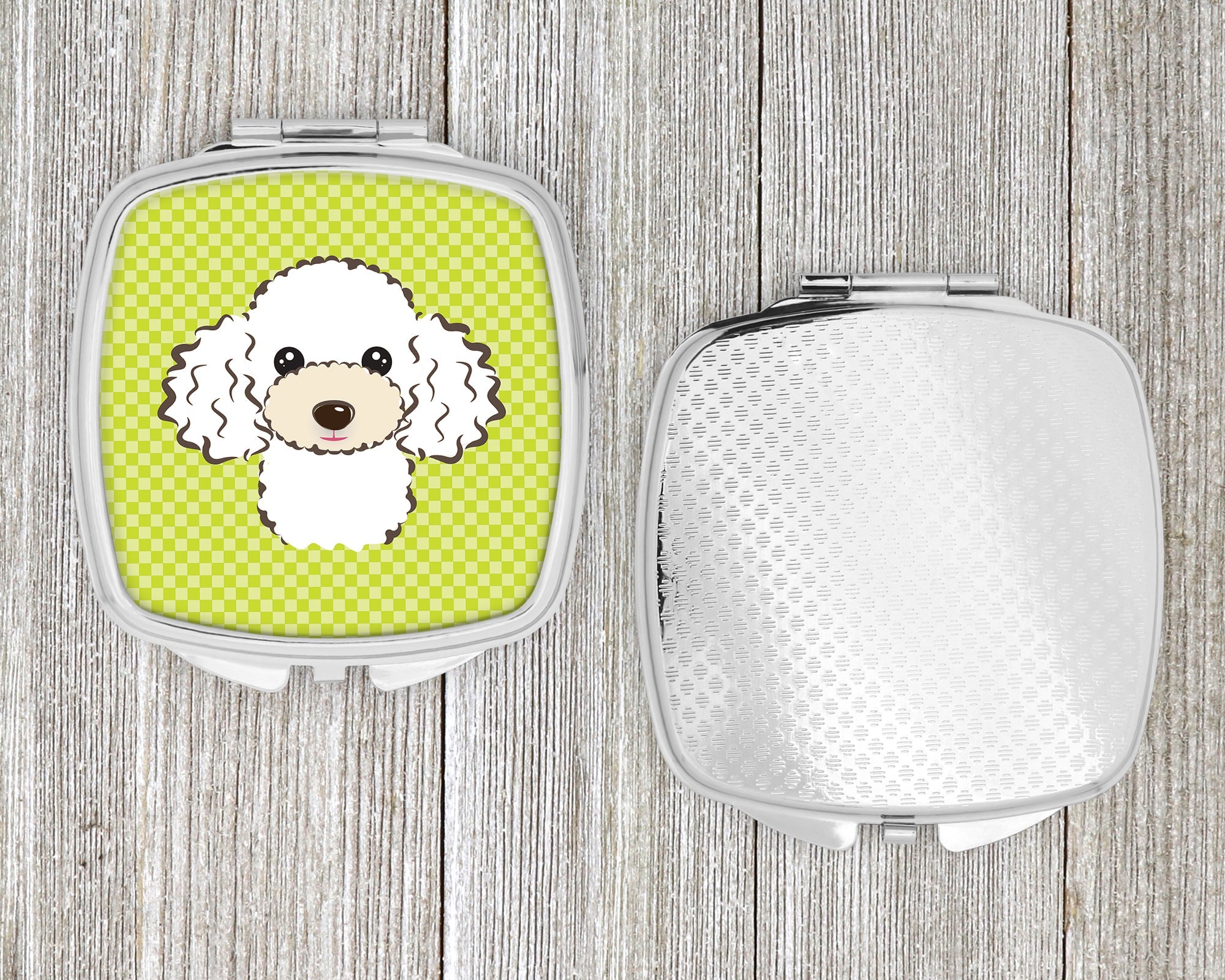 Checkerboard Lime Green White Poodle Compact Mirror Decorative Travel Makeup Mirror for Women Girls Gifts Pocket Makeup Mirror Folding Handheld