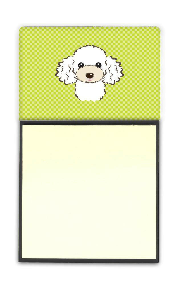 Checkerboard Lime Green White Poodle Watercolor Sticky Note Holder Refillable Dispenser Desk Accessory 3x3 Pad Gift