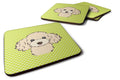 Checkerboard Lime Green Buff Poodle Foam Coasters Set of 4 Cup Coasters for Indoor Outdoor, Tabletop Protection, Anti Slip, Mouse pad Material