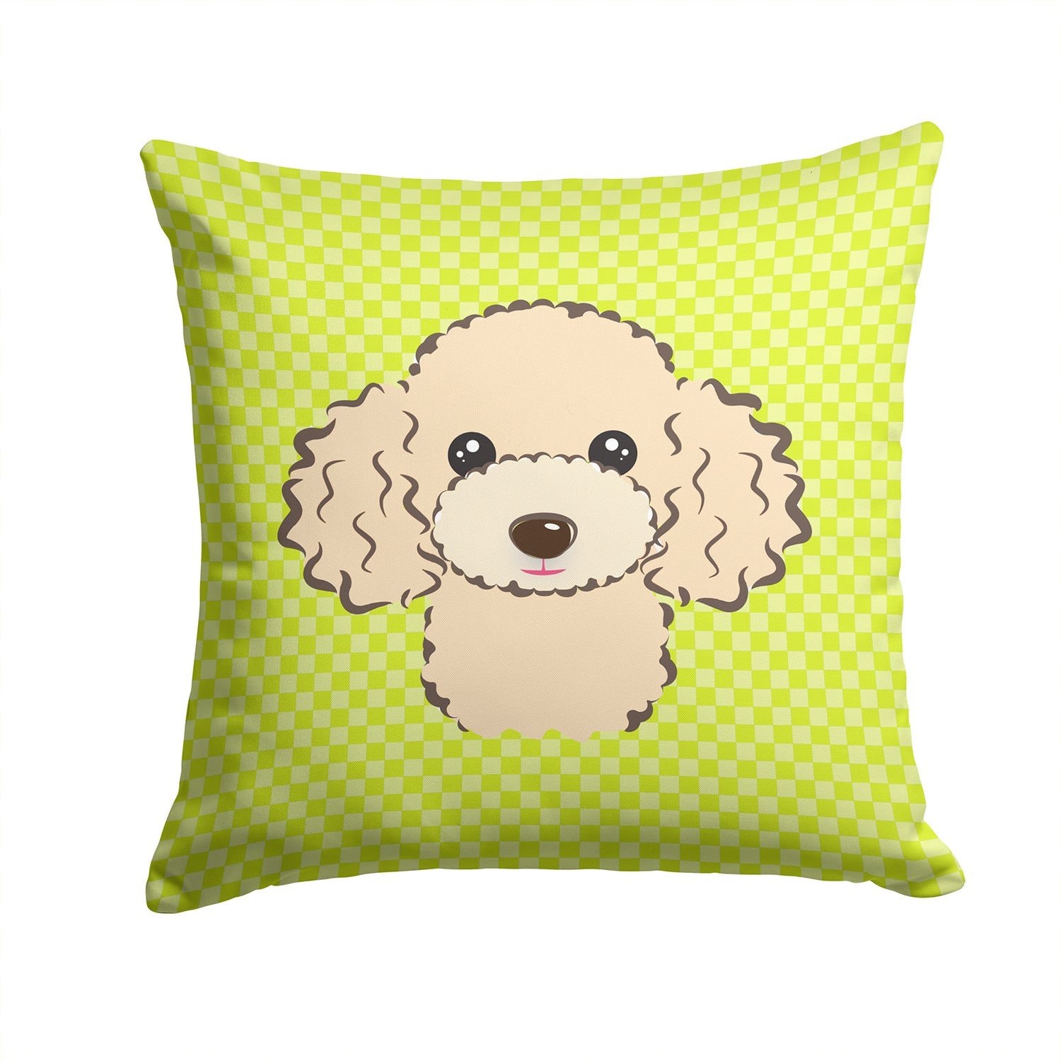 Checkerboard Lime Green Buff Poodle Decorative Throw Pillow 14x14 Indoor Outdoor Accent Cushion, Fabric Cover with Insert for Sofa, Bed, Porch & Living Room