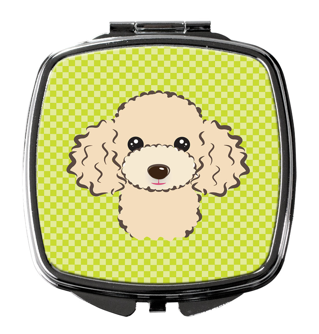 Checkerboard Lime Green Buff Poodle Compact Mirror Decorative Travel Makeup Mirror for Women Girls Gifts Pocket Makeup Mirror Folding Handheld