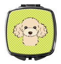 Checkerboard Lime Green Buff Poodle Compact Mirror Decorative Travel Makeup Mirror for Women Girls Gifts Pocket Makeup Mirror Folding Handheld