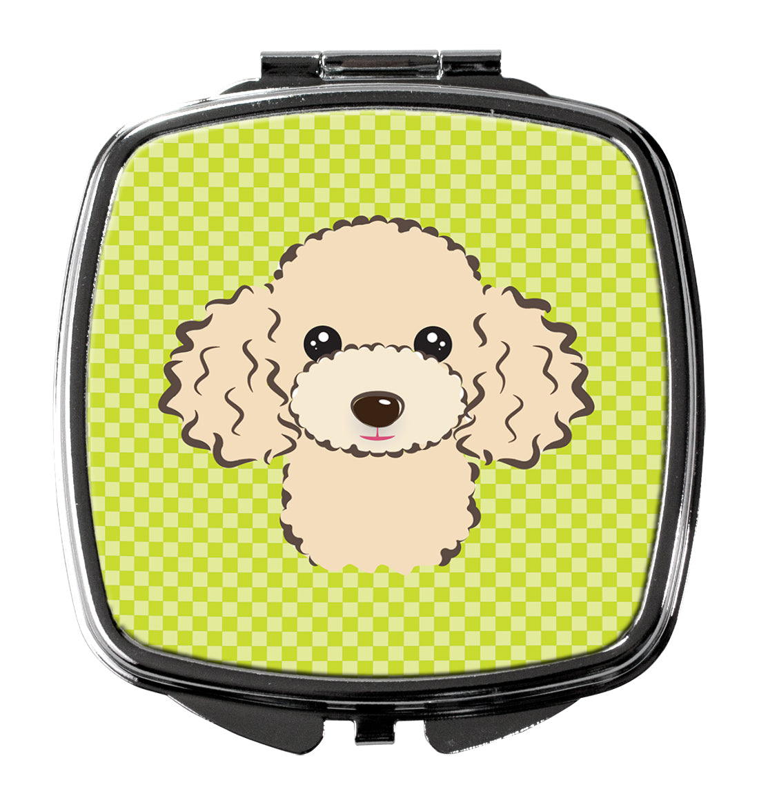 Checkerboard Lime Green Buff Poodle Compact Mirror Decorative Travel Makeup Mirror for Women Girls Gifts Pocket Makeup Mirror Folding Handheld