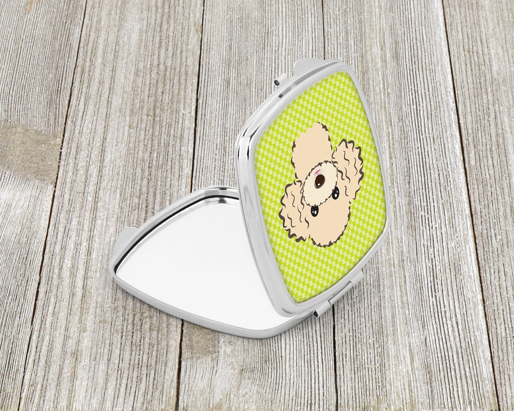 Checkerboard Lime Green Buff Poodle Compact Mirror Decorative Travel Makeup Mirror for Women Girls Gifts Pocket Makeup Mirror Folding Handheld