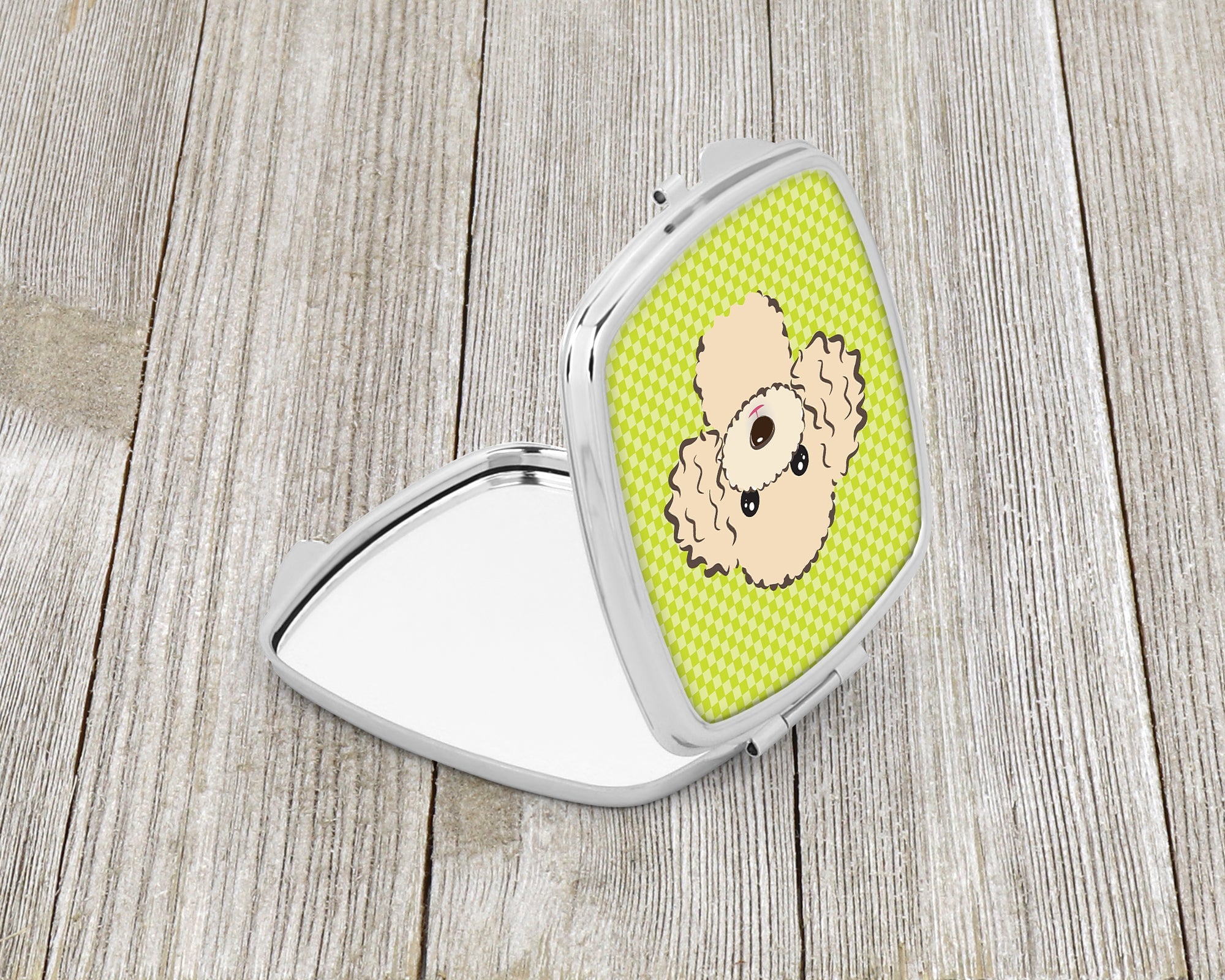 Checkerboard Lime Green Buff Poodle Compact Mirror Decorative Travel Makeup Mirror for Women Girls Gifts Pocket Makeup Mirror Folding Handheld