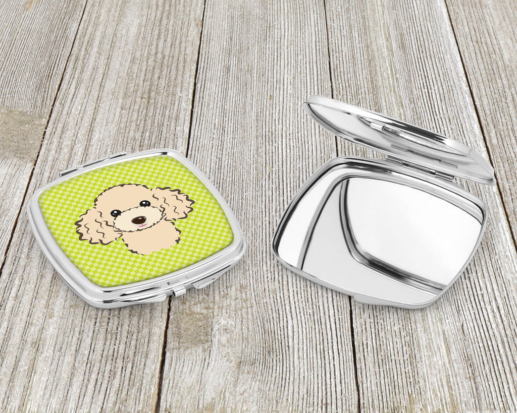 Checkerboard Lime Green Buff Poodle Compact Mirror Decorative Travel Makeup Mirror for Women Girls Gifts Pocket Makeup Mirror Folding Handheld