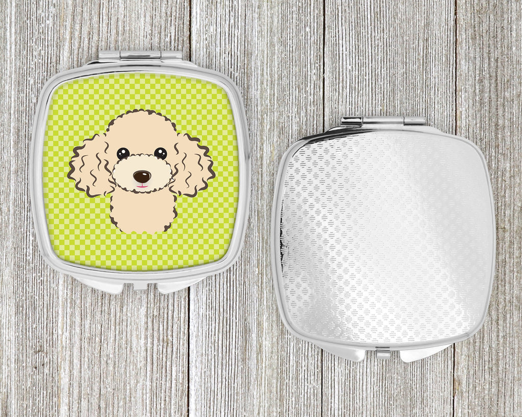 Checkerboard Lime Green Buff Poodle Compact Mirror Decorative Travel Makeup Mirror for Women Girls Gifts Pocket Makeup Mirror Folding Handheld