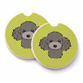 Checkerboard Lime Green Silver Gray Poodle Set of 2 Cup Holder Car Coasters Absorbent Round Sandstone Coasters Gifts for Men or Women, 2.5, Multicolor