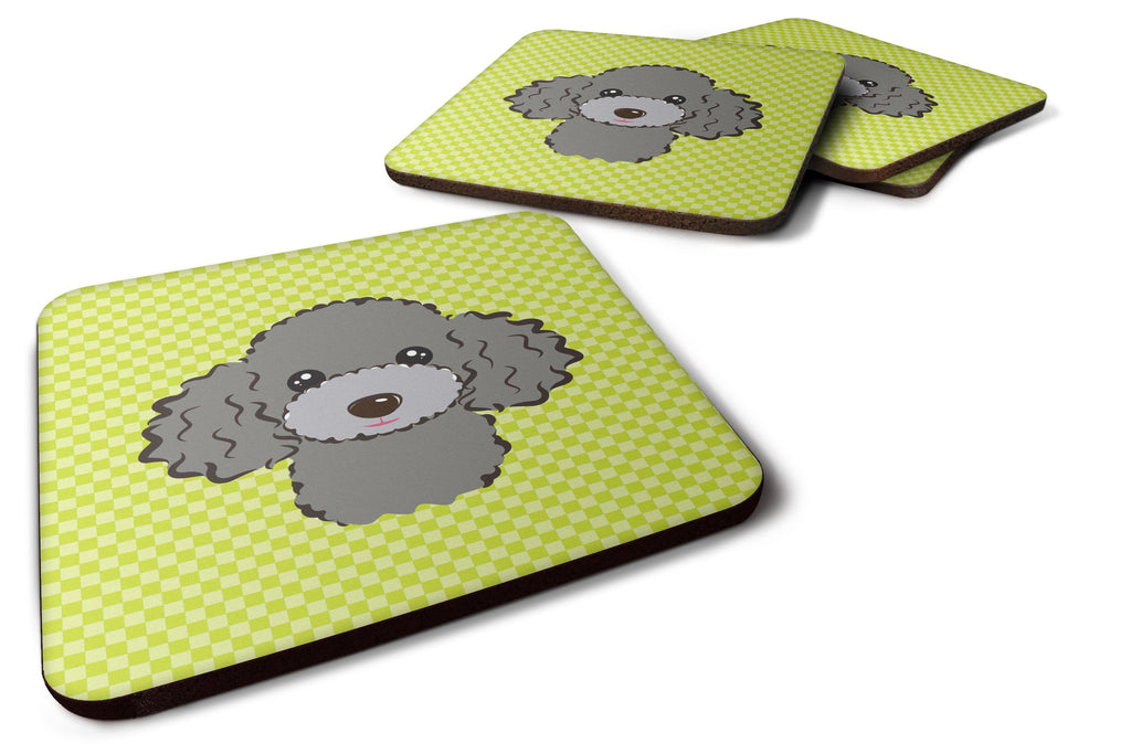 Checkerboard Lime Green Silver Gray Poodle Foam Coasters Set of 4 Cup Coasters for Indoor Outdoor, Tabletop Protection, Anti Slip, Mouse pad Material
