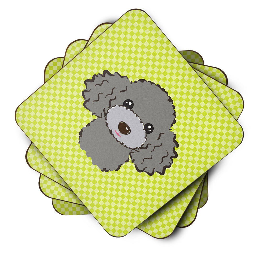 Checkerboard Lime Green Silver Gray Poodle Foam Coasters Set of 4 Cup Coasters for Indoor Outdoor, Tabletop Protection, Anti Slip, Mouse pad Material