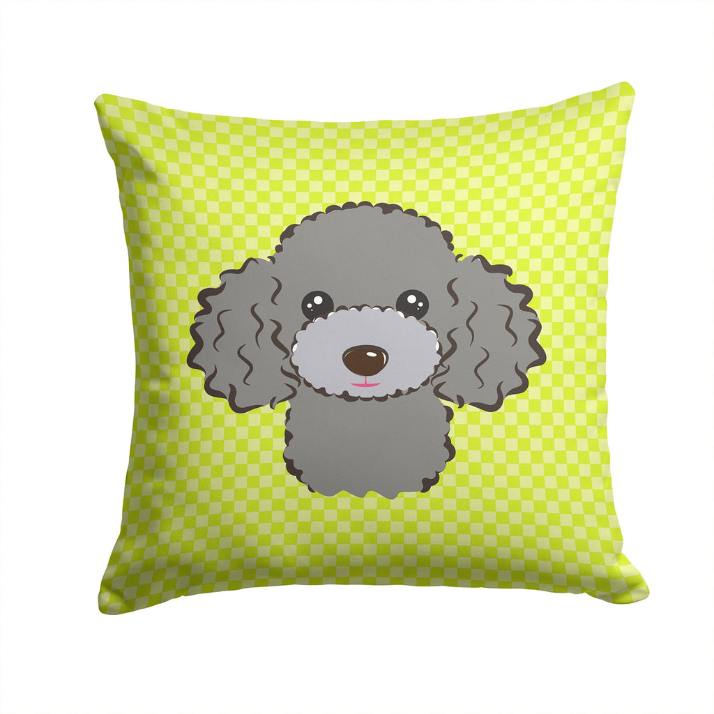 Checkerboard Lime Green Silver Gray Poodle Decorative Throw Pillow 14x14 Indoor Outdoor Accent Cushion, Fabric Cover with Insert for Sofa, Bed, Porch & Living Room