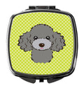 Checkerboard Lime Green Silver Gray Poodle Compact Mirror Decorative Travel Makeup Mirror for Women Girls Gifts Pocket Makeup Mirror Folding Handheld
