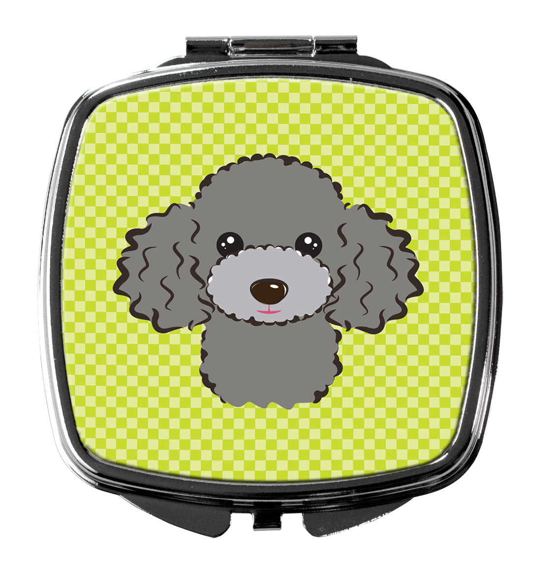 Checkerboard Lime Green Silver Gray Poodle Compact Mirror Decorative Travel Makeup Mirror for Women Girls Gifts Pocket Makeup Mirror Folding Handheld