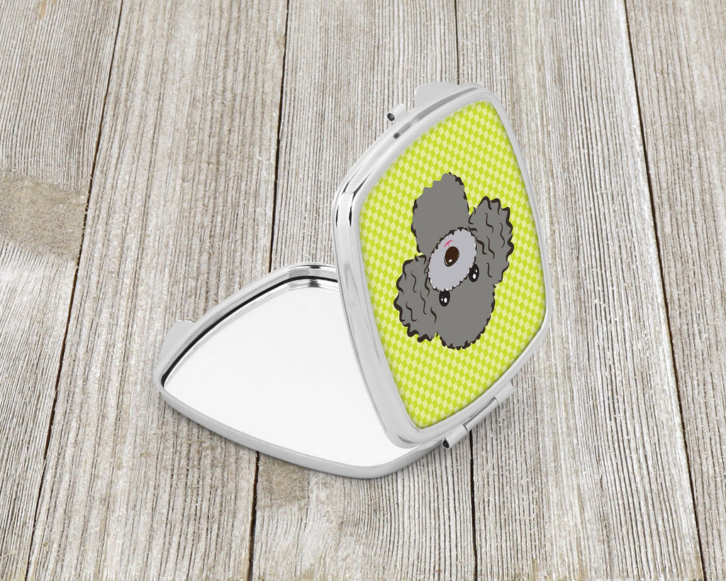 Checkerboard Lime Green Silver Gray Poodle Compact Mirror Decorative Travel Makeup Mirror for Women Girls Gifts Pocket Makeup Mirror Folding Handheld