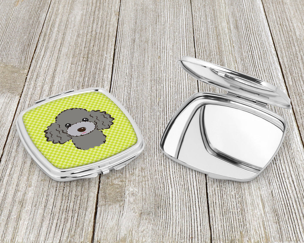 Checkerboard Lime Green Silver Gray Poodle Compact Mirror Decorative Travel Makeup Mirror for Women Girls Gifts Pocket Makeup Mirror Folding Handheld