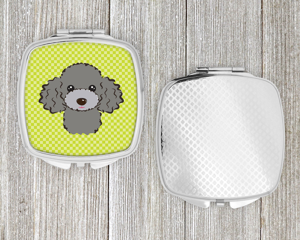 Checkerboard Lime Green Silver Gray Poodle Compact Mirror Decorative Travel Makeup Mirror for Women Girls Gifts Pocket Makeup Mirror Folding Handheld