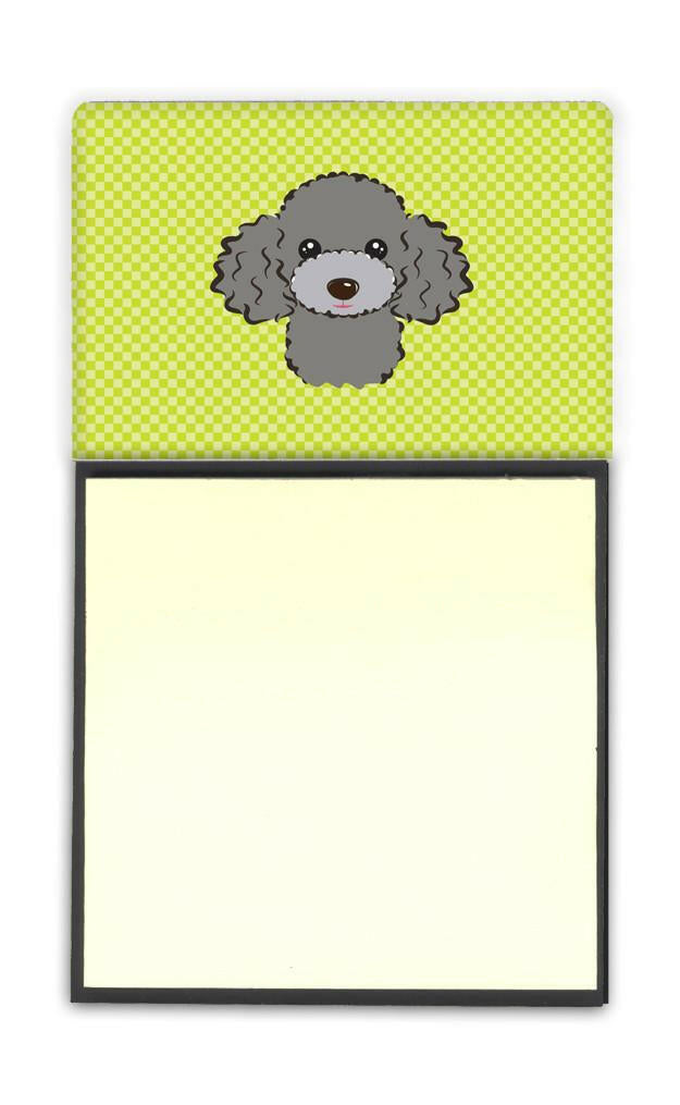 Checkerboard Lime Green Silver Gray Poodle Watercolor Sticky Note Holder Refillable Dispenser Desk Accessory 3x3 Pad Gift