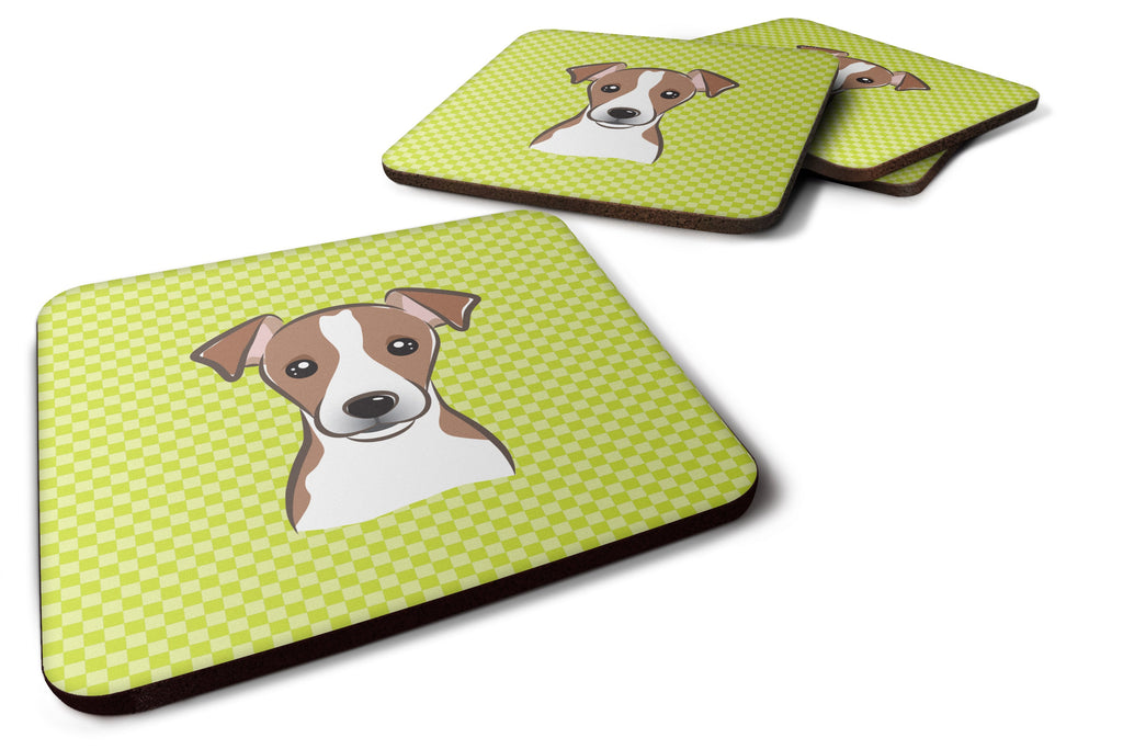 Checkerboard Lime Green Jack Russell Terrier Foam Coasters Set of 4 Cup Coasters for Indoor Outdoor, Tabletop Protection, Anti Slip, Mouse pad Material