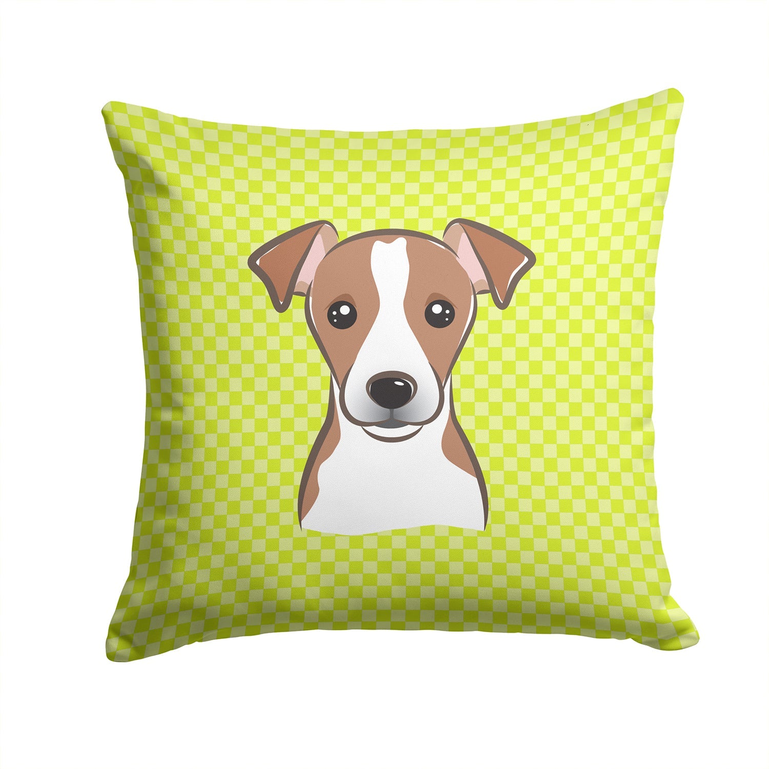 Checkerboard Lime Green Jack Russell Terrier Decorative Throw Pillow 14x14 Indoor Outdoor Accent Cushion, Fabric Cover with Insert for Sofa, Bed, Porch & Living Room