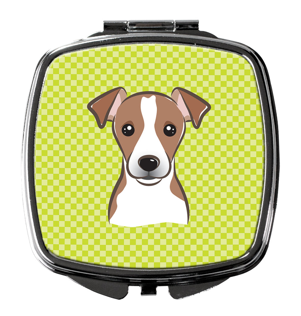 Checkerboard Lime Green Jack Russell Terrier Compact Mirror Decorative Travel Makeup Mirror for Women Girls Gifts Pocket Makeup Mirror Folding Handheld