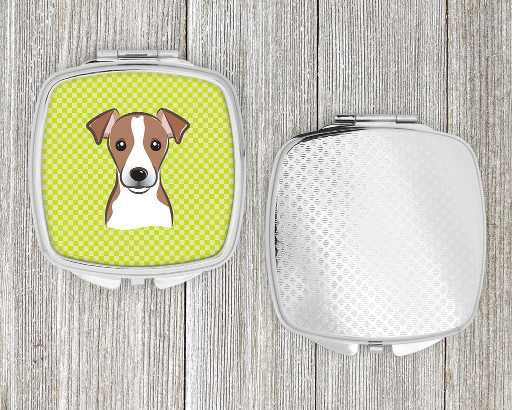 Checkerboard Lime Green Jack Russell Terrier Compact Mirror Decorative Travel Makeup Mirror for Women Girls Gifts Pocket Makeup Mirror Folding Handheld