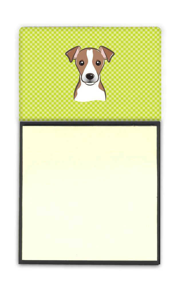 Checkerboard Lime Green Jack Russell Terrier Watercolor Sticky Note Holder Refillable Dispenser Desk Accessory 3x3 Pad Gift